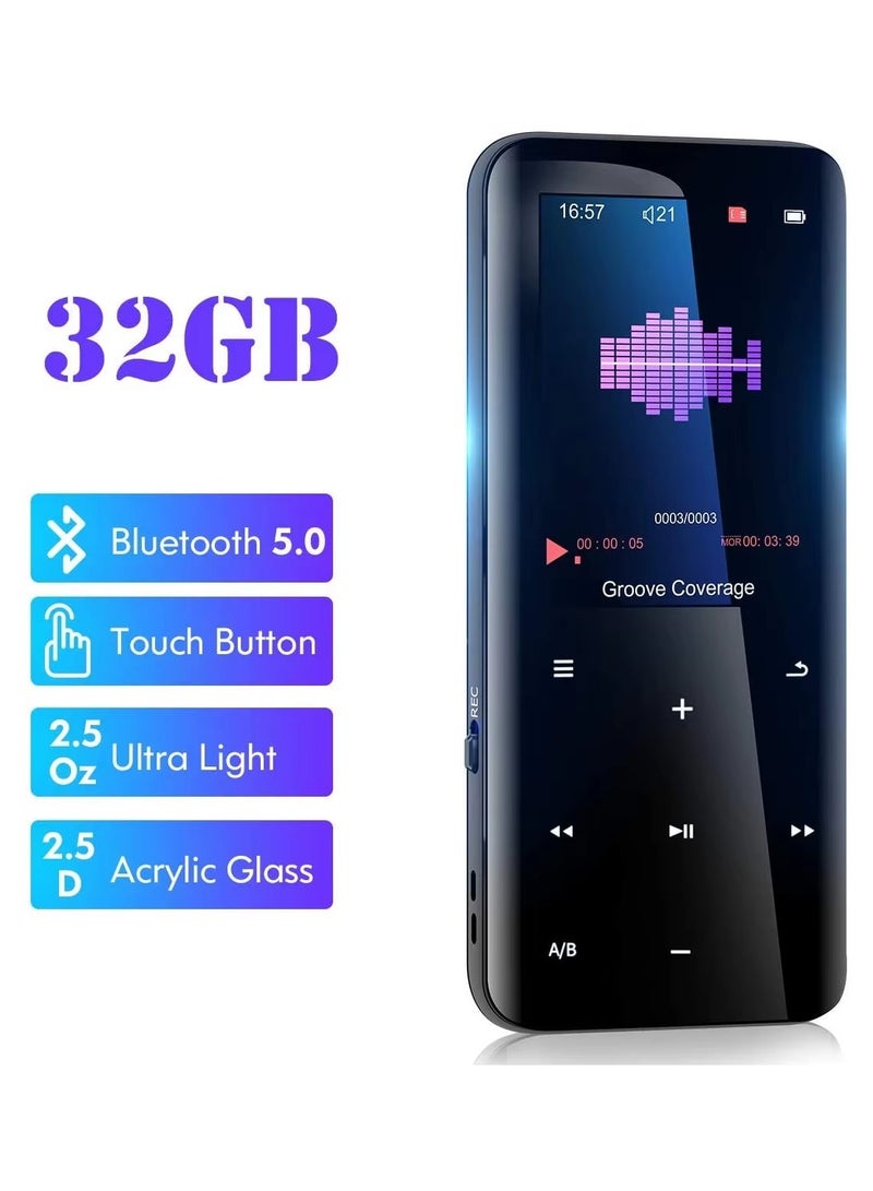 ليسو مشغل MP3 بسعة 32 جيجابايت مع بلوتوث 5.0 - جهاز موسيقي رقمي محمول بدون فقدان للصوت MP3 MP4 للأطفال مع راديو FM وسماعة HD للرياضة والجري، إطار مصنوع من الزجاج الأكريليكي المزدوج الجوانب 2.5D. - Image 1